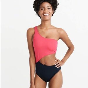 A&F Colorblock One Shoulder One Piece Swimsuit XS